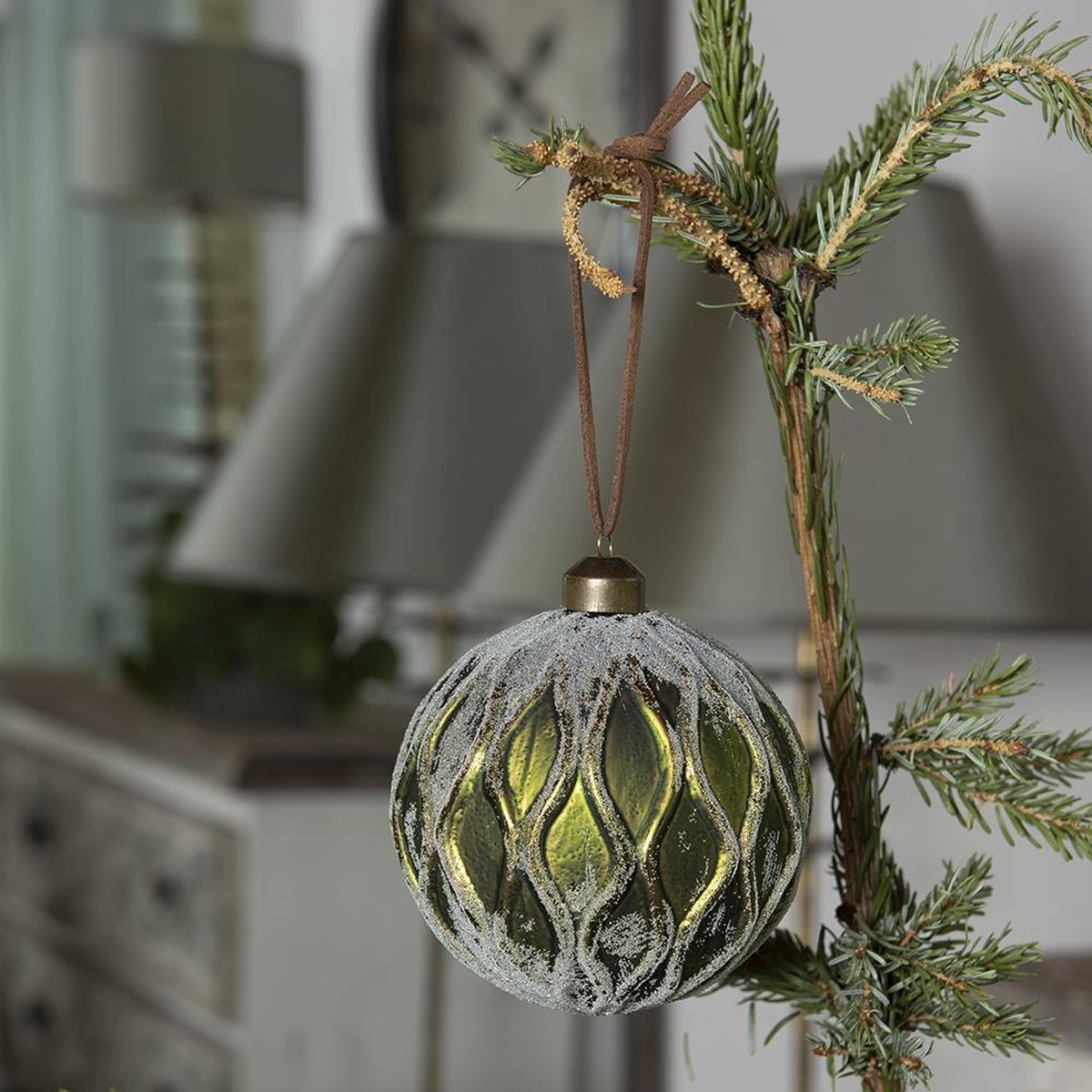 Landelijk Romantisch Kerstbal | Groen | Glas | Rond Woonunique